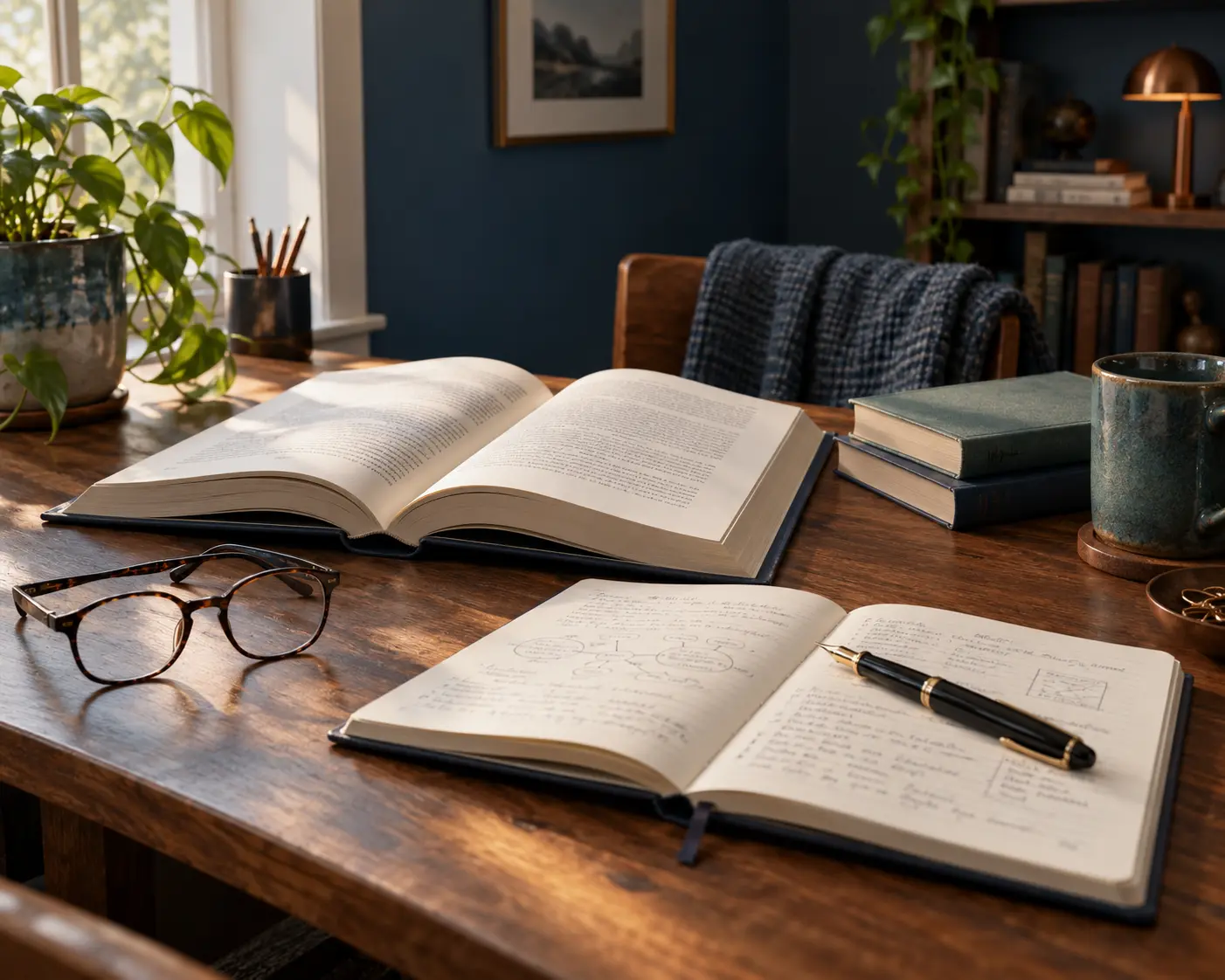 Open books and a notebook arranged for focused study